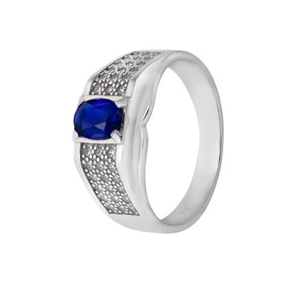 Picture of Oval Blue CZ Signet Ring Sterling Silver