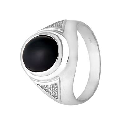 Picture of CZ Black Onyx Cabochon Signet Ring Sterling Silver