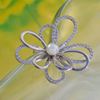 Picture of Layered CZ Petals Flower Brooch Rhodium Plated