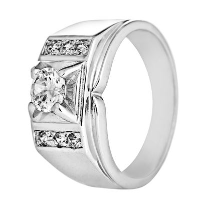 Picture of CZ Fashion Signet Ring Rhodium Plated for Men