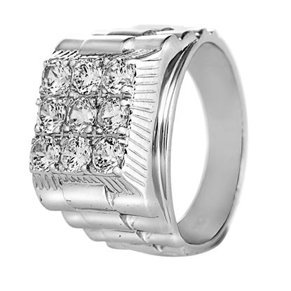 Picture of Nine CZ Signet Ring Rhodium Plated for Men