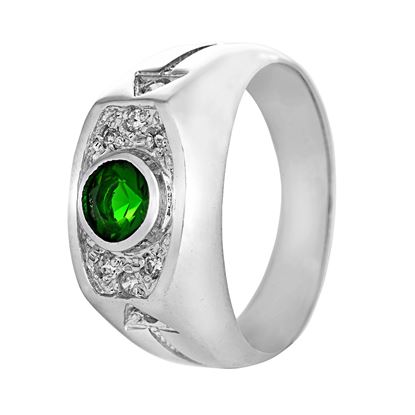 Picture of Green CZ Signet Ring Rhodium Plated for Men