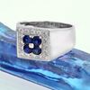 Picture of Flat Square Signet Ring Rhodium Plated with Blue CZ