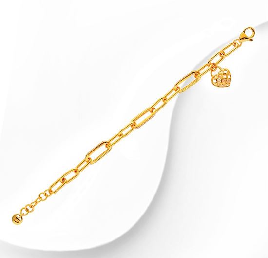 Picture of CZ Paperclip Bracelet Gold Plated with Heart Charm