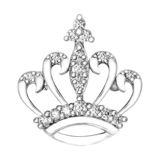 Picture of Princess Crown Mini Brooch Rhodium Plated with CZ