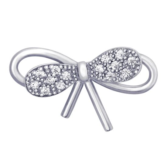 Picture of Cute Bow Mini Brooch Rhodium Plated with CZ