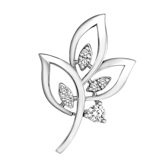 Picture of Three Openwork Leaves Mini Brooch Rhodium Plated with CZ