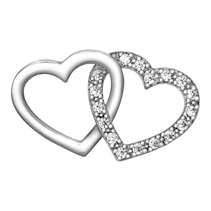 Picture of Entwined Double Hearts Mini Brooch Rhodium Plated with CZ