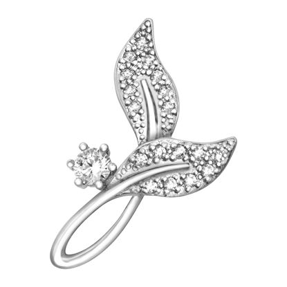 Picture of Double Curved Leaves Mini Brooch Rhodium Plated with CZ