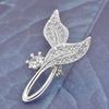 Picture of Double Curved Leaves Mini Brooch Rhodium Plated with CZ