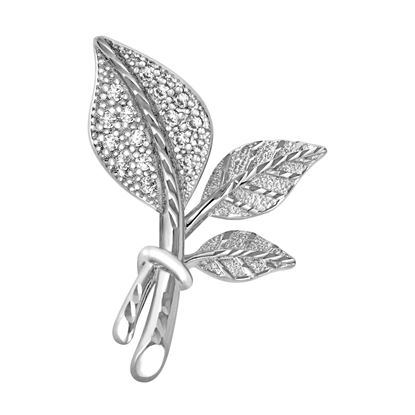 Picture of Three Tropical Leaves Mini Brooch Rhodium Plated with CZ