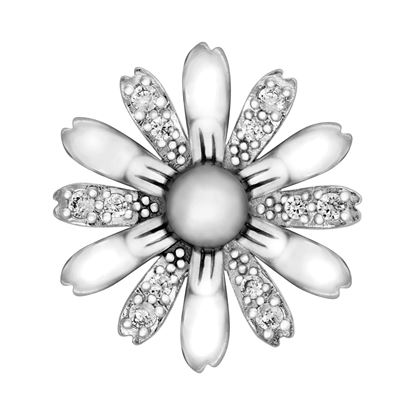 Picture of Synthetic White Pearl Daisy Mini Brooch Rhodium Plated with CZ