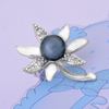 Picture of Synthetic Tahitian Pearl Flower Mini Brooch Rhodium Plated with CZ