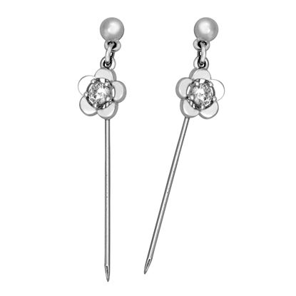 Picture of Mini Turnera Flower Dangle Hijab Scarf Pins Rhodium Plated with CZ