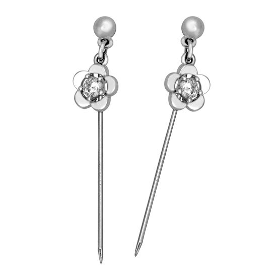 Picture of Mini Turnera Flower Dangle Hijab Scarf Pins Rhodium Plated with CZ