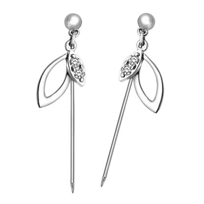 Picture of Twin Leave Dangle Hijab Scarf Pins Rhodium Plated with CZ