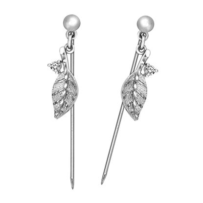 Picture of Studded Mini Leaf Dangle Hijab Scarf Pins Rhodium Plated with CZ