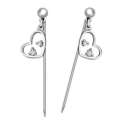 Picture of Mini Love Dangle Hijab Scarf Pins Rhodium Plated with CZ