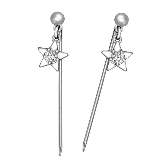 Picture of Mini Star Dangle Hijab Scarf Pins Rhodium Plated with CZ