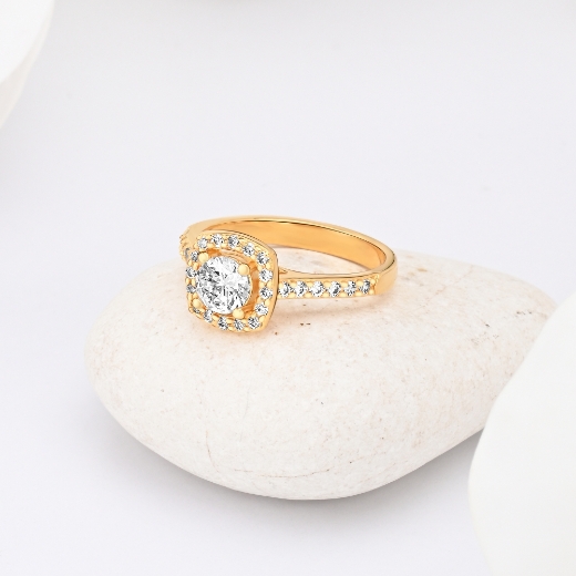 gold plated square halo ring