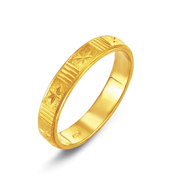 Show details for Textured Star with Simple Lines Ring Band Gold Plated Star Simple Lines Ring