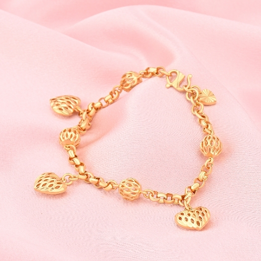 gold plated bead heart bracelet
