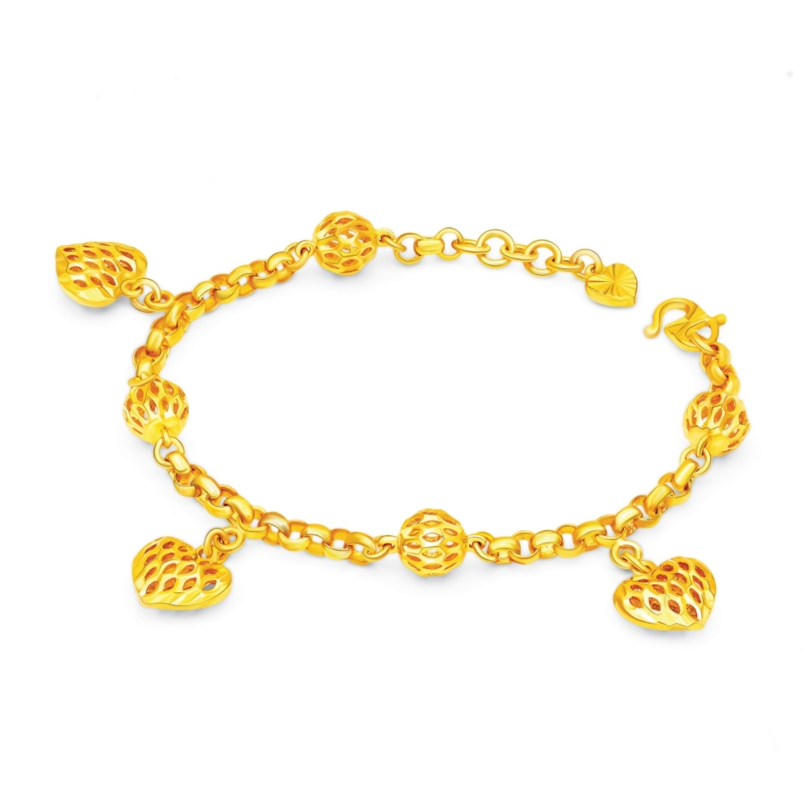 Beads Heart Chain Bracelet Gold