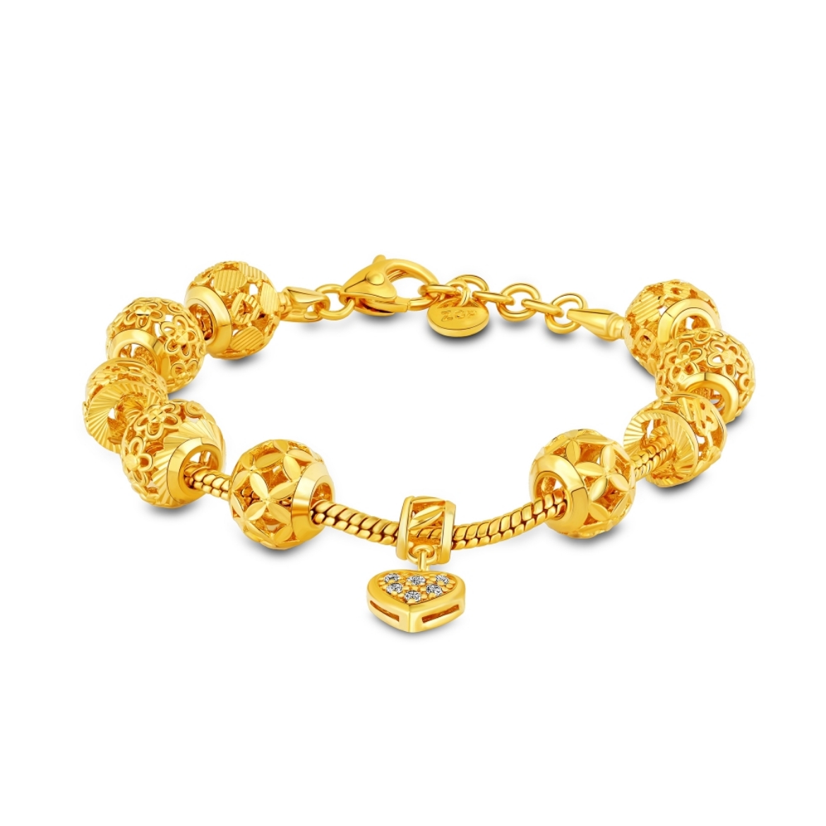 CZ Heart Bracelet with Flower Beads