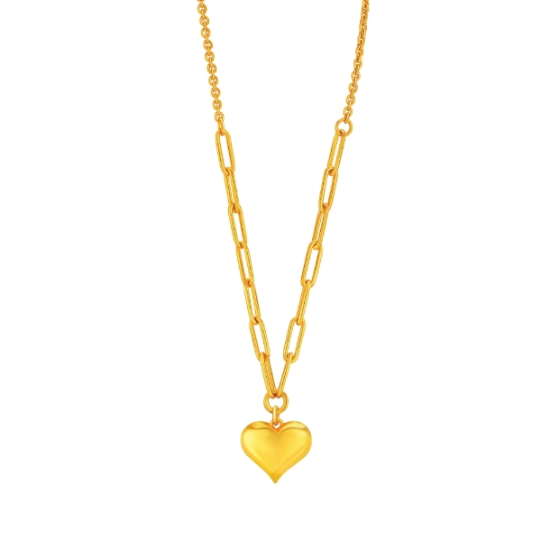 Show details for Heart Necklace Gold Plated with Mix Paperclip & Curb Chain Textured Heart Necklace Gold Plated