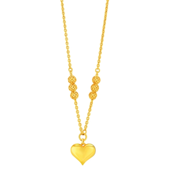 Show details for Bold Heart Chain Necklace Gold Plated with Round Beads Textured Heart Chain Necklace