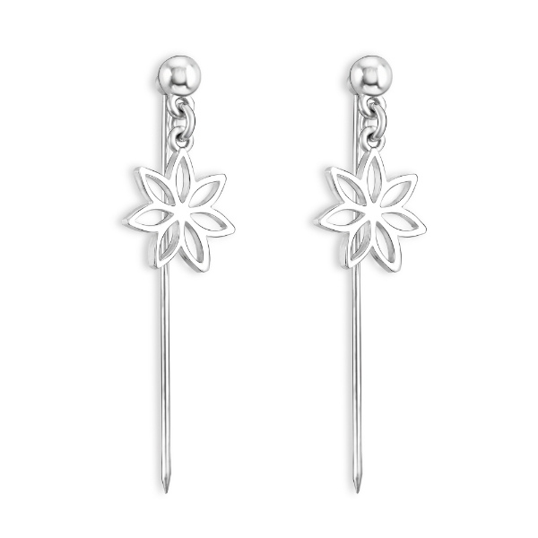 Show details for Seven Petal Flower Dangle Hijab Scarf Pins Rhodium Plated seven petals flower hijab pin