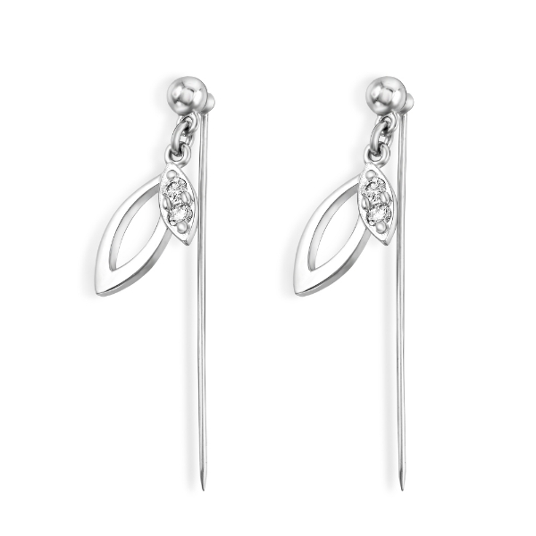 Show details for Twin Leave Dangle Hijab Scarf Pins Rhodium Plated with CZ twin leaves hijab pin