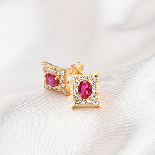 Red Square Halo Earrings