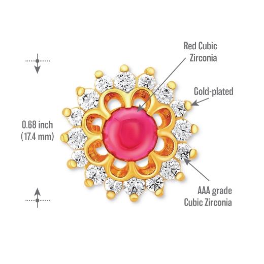 red flower brooch measurement