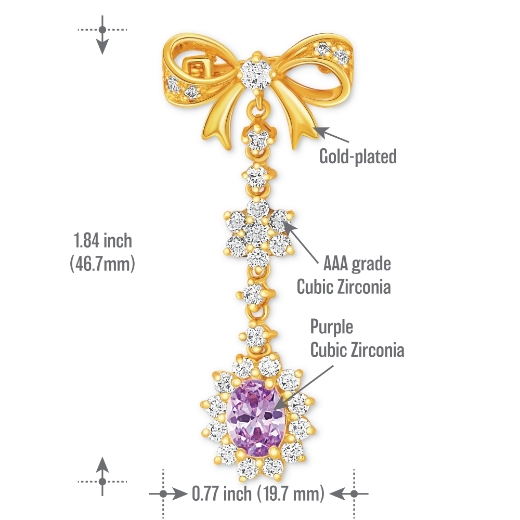 purple bow brooch measurement