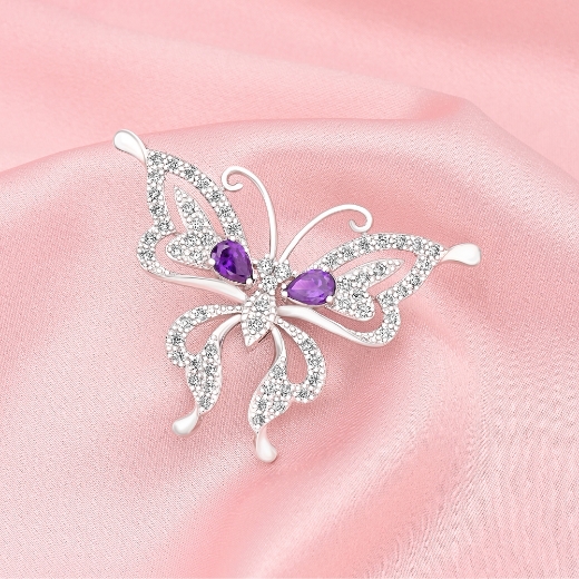 purple cz butterfly brooch