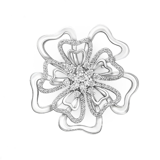 Large Layered Flower Brooch Rhodium
