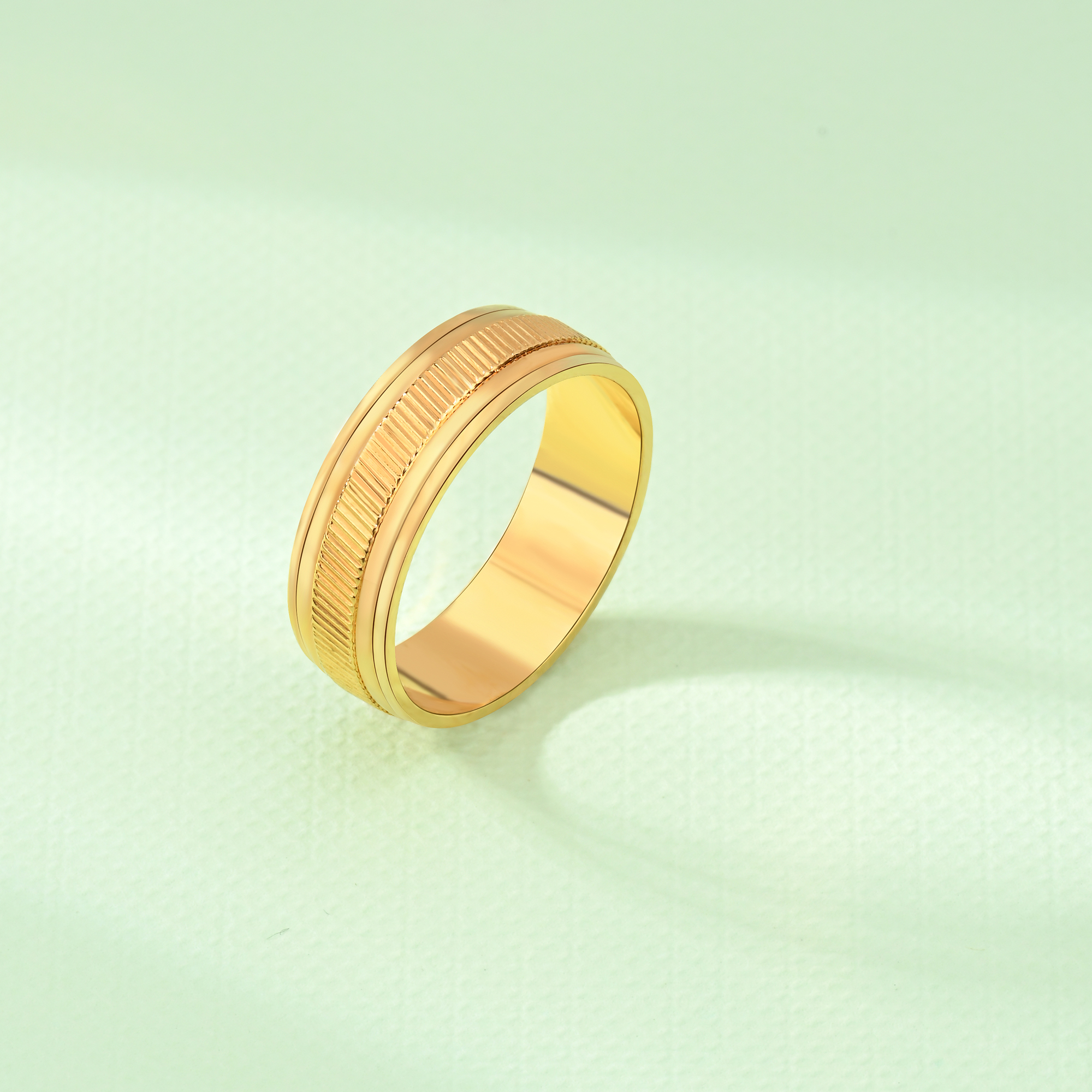 Zhulian Malaysia. Wide Gold Plated Ring Band with Slanted Lines