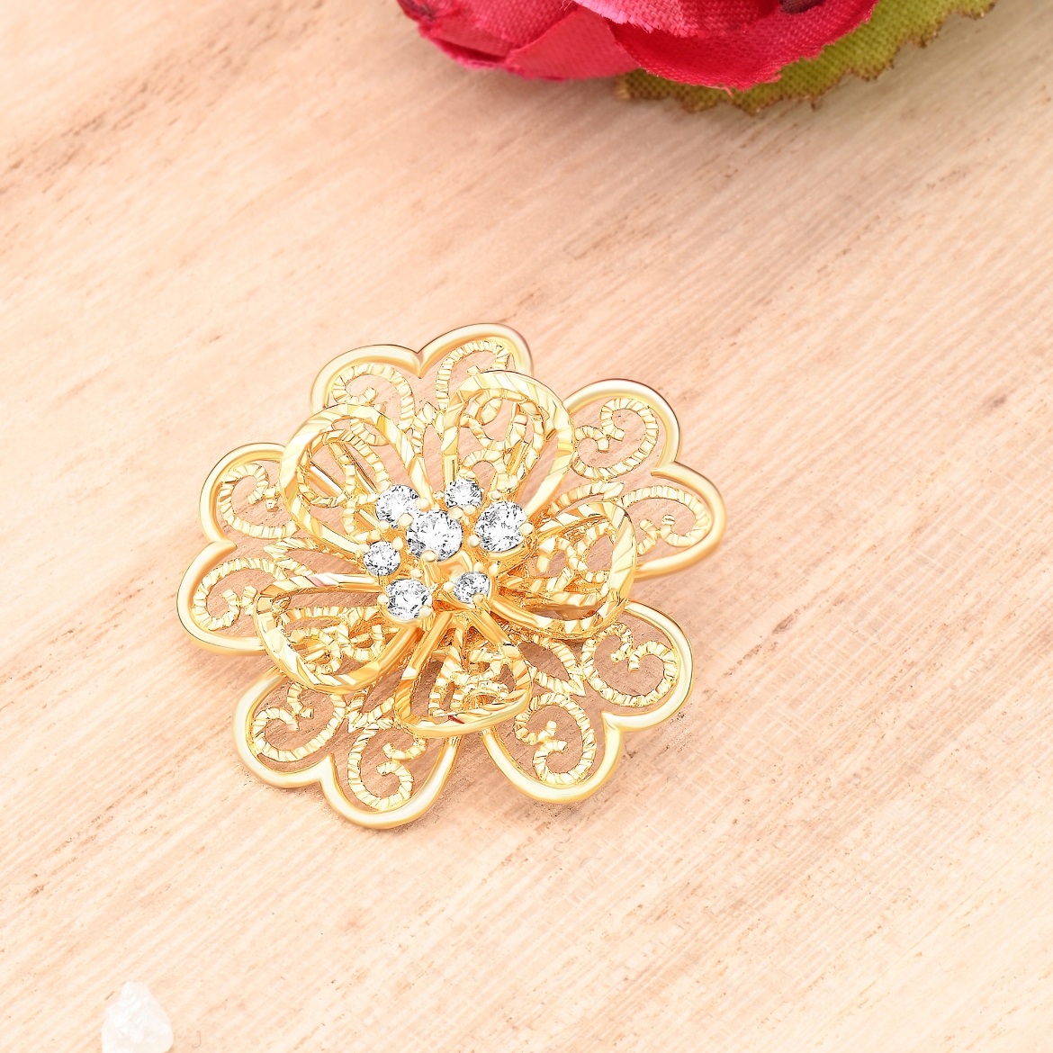 Picture of Filigree Camellia Flower Brooch Gold Plated