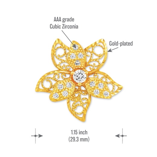 Azalea Filigree Flower Brooch measurement