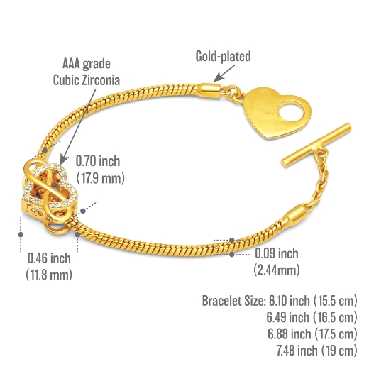 Infinity Heart Bracelet T-Bar measurement