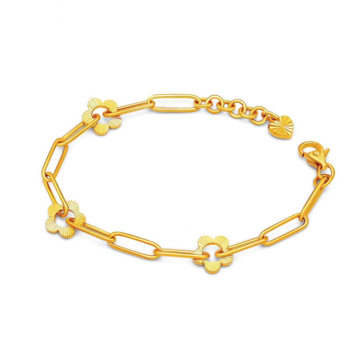 Flower Paperclip Chain Bracelet Gold Plated