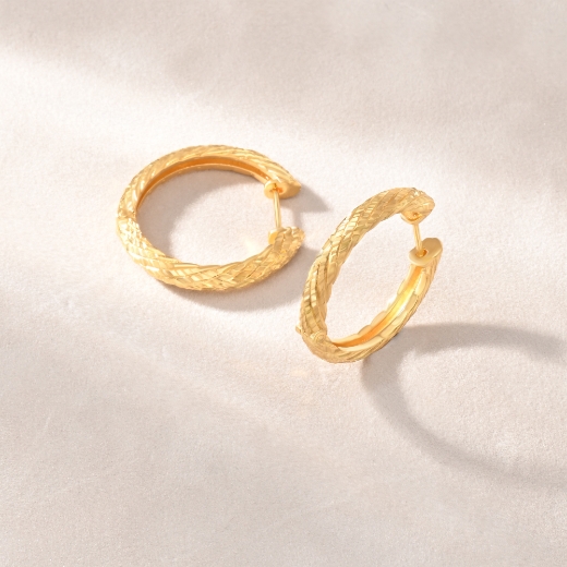 Textured Hoop Earrings Gold Plated