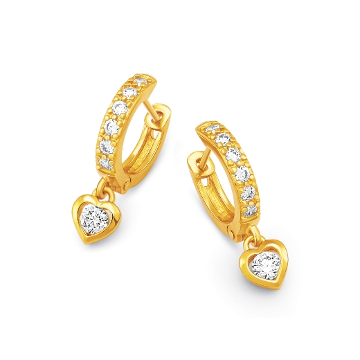 CZ Heart Hoop Earrings