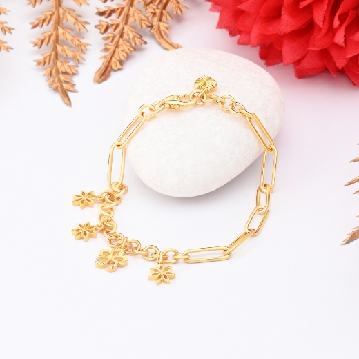 Flowers Paperclip Gold Plated Bracelet