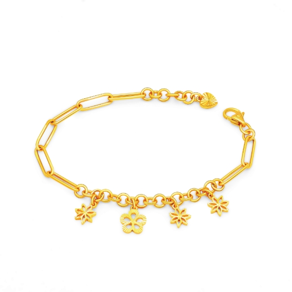 Show details for Assorted Flower Paperclip Bracelet Gold Plated Mini Flowers Paperclip Bracelet