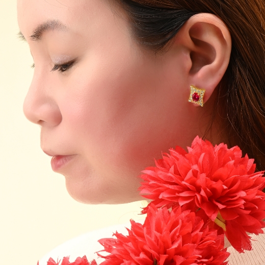 Red Square Halo Earrings for women