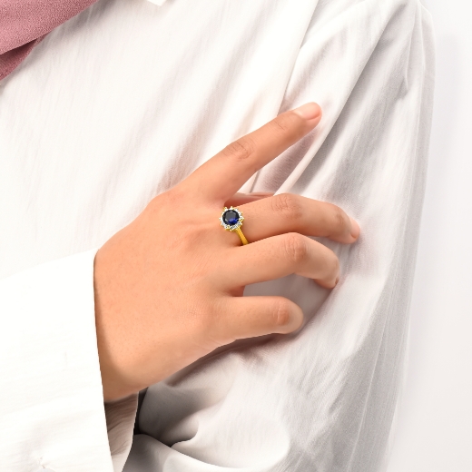 Blue CZ Sun Ring for women