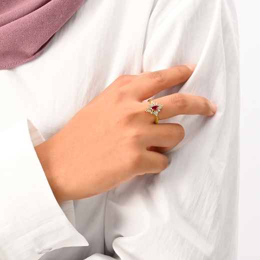 red floral rhombus ring for women