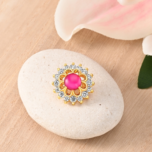 gold plated flower brooch red cz